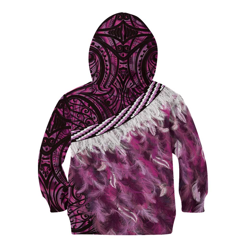 Pink Traditional Cloak Aotearoa Kid Hoodie Maori Paua Shell Korowai Pattern