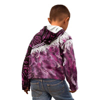 Pink Traditional Cloak Aotearoa Kid Hoodie Maori Paua Shell Korowai Pattern
