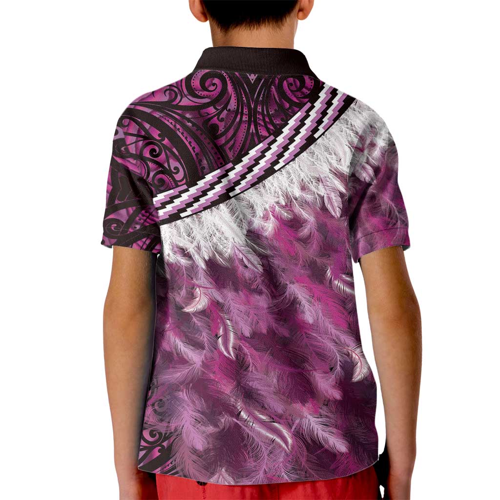 Pink Traditional Cloak Aotearoa Kid Polo Shirt Maori Paua Shell Korowai Pattern