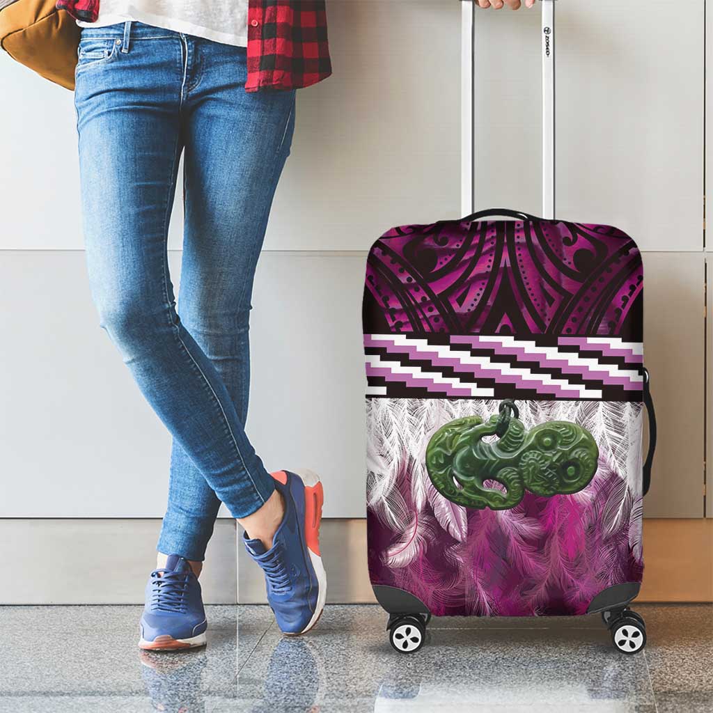 Pink Traditional Cloak Aotearoa Luggage Cover Maori Paua Shell Korowai Pattern