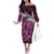 Pink Traditional Cloak Aotearoa Off The Shoulder Long Sleeve Dress Maori Paua Shell Korowai Pattern