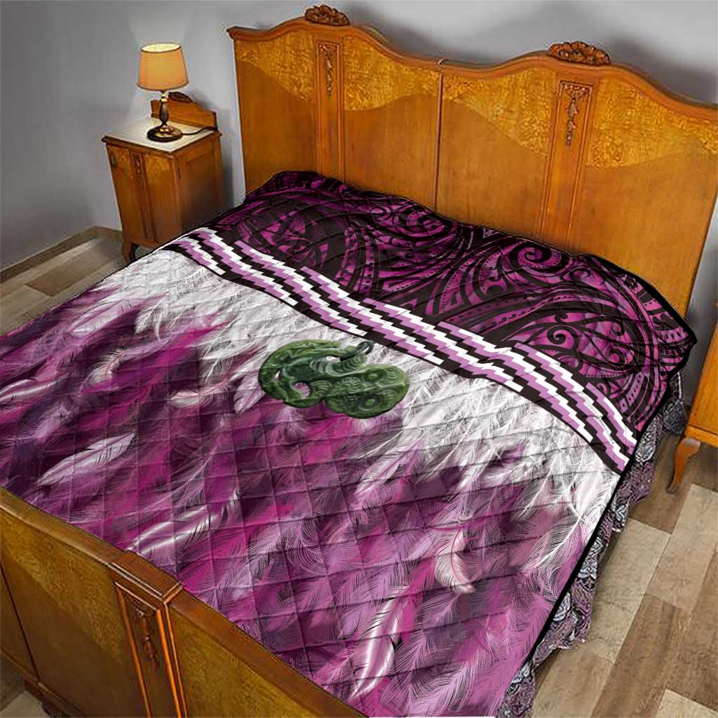 Pink Traditional Cloak Aotearoa Quilt Maori Paua Shell Korowai Pattern