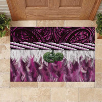 Pink Traditional Cloak Aotearoa Rubber Doormat Maori Paua Shell Korowai Pattern