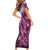 Pink Traditional Cloak Aotearoa Short Sleeve Bodycon Dress Maori Paua Shell Korowai Pattern