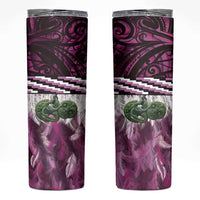 Pink Traditional Cloak Aotearoa Skinny Tumbler Maori Paua Shell Korowai Pattern LT14 Pink - Polynesian Pride