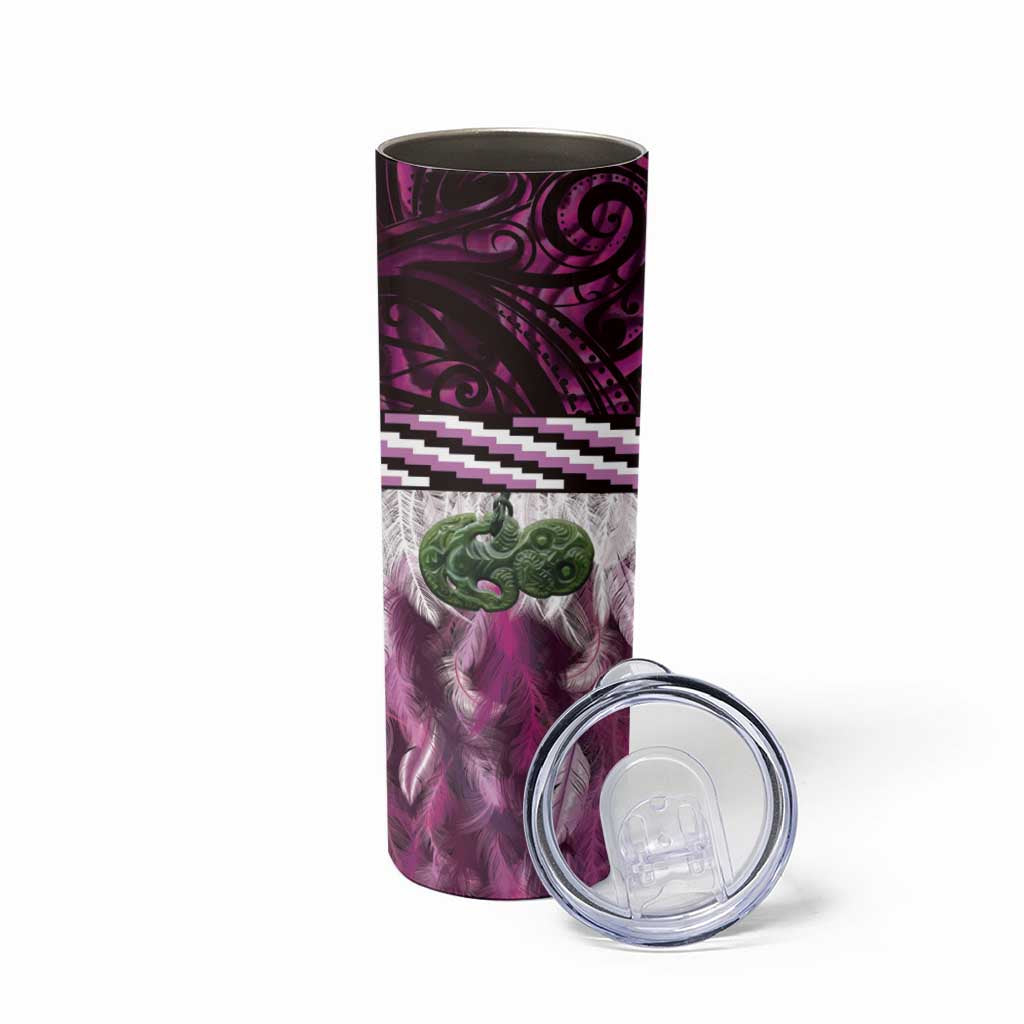 Pink Traditional Cloak Aotearoa Skinny Tumbler Maori Paua Shell Korowai Pattern LT14 - Polynesian Pride