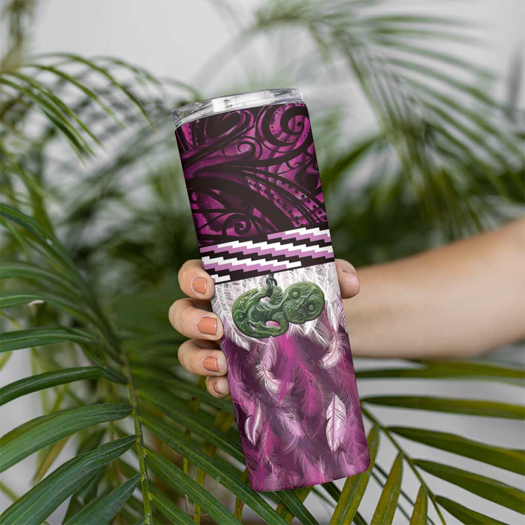 Pink Traditional Cloak Aotearoa Skinny Tumbler Maori Paua Shell Korowai Pattern LT14 - Polynesian Pride