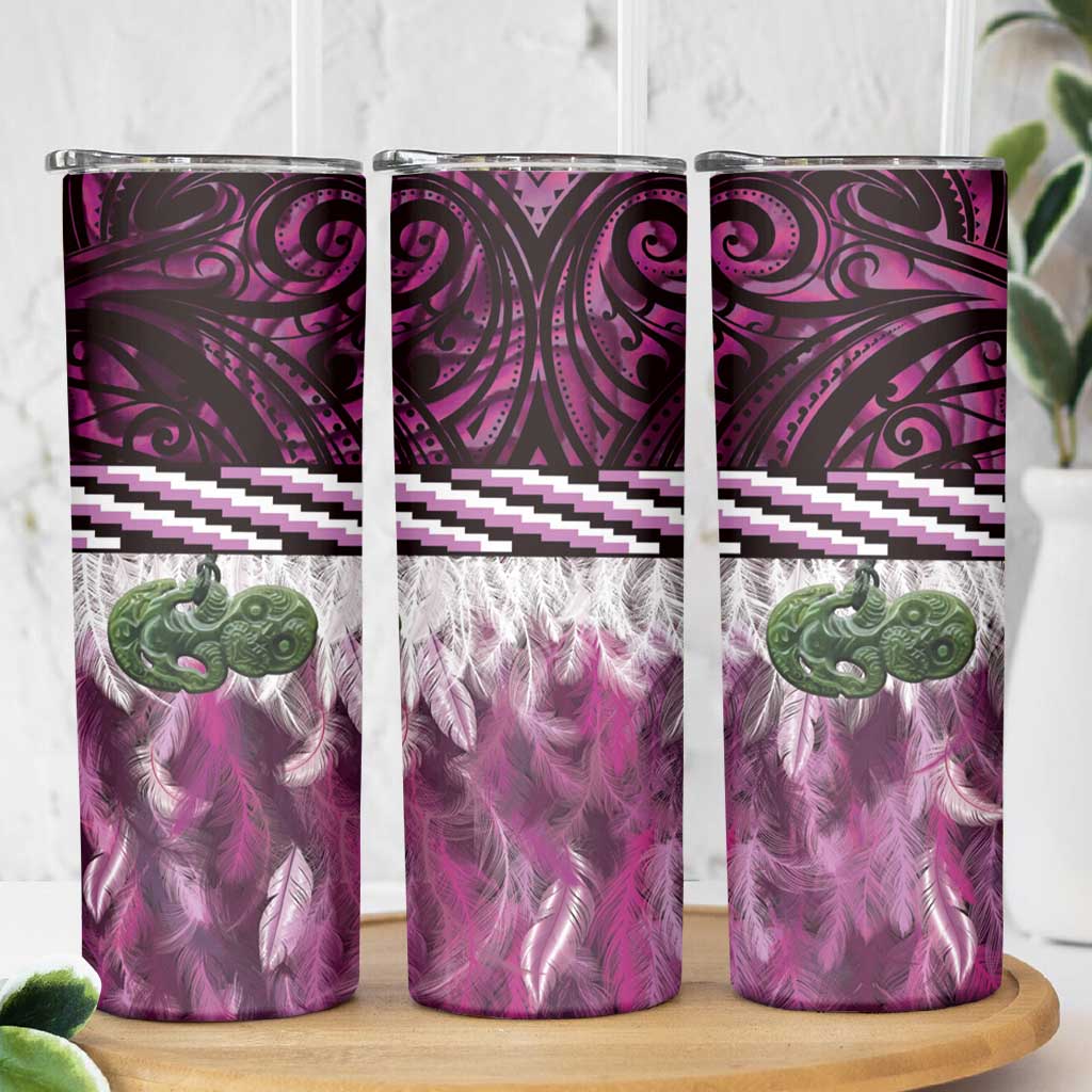 Pink Traditional Cloak Aotearoa Skinny Tumbler Maori Paua Shell Korowai Pattern LT14 - Polynesian Pride