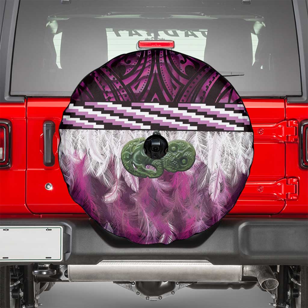 Pink Traditional Cloak Aotearoa Spare Tire Cover Maori Paua Shell Korowai Pattern