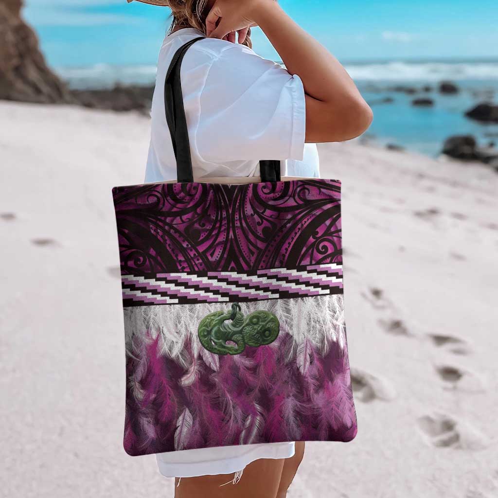 Pink Traditional Cloak Aotearoa Tote Bag Maori Paua Shell Korowai Pattern - Polynesian Pride