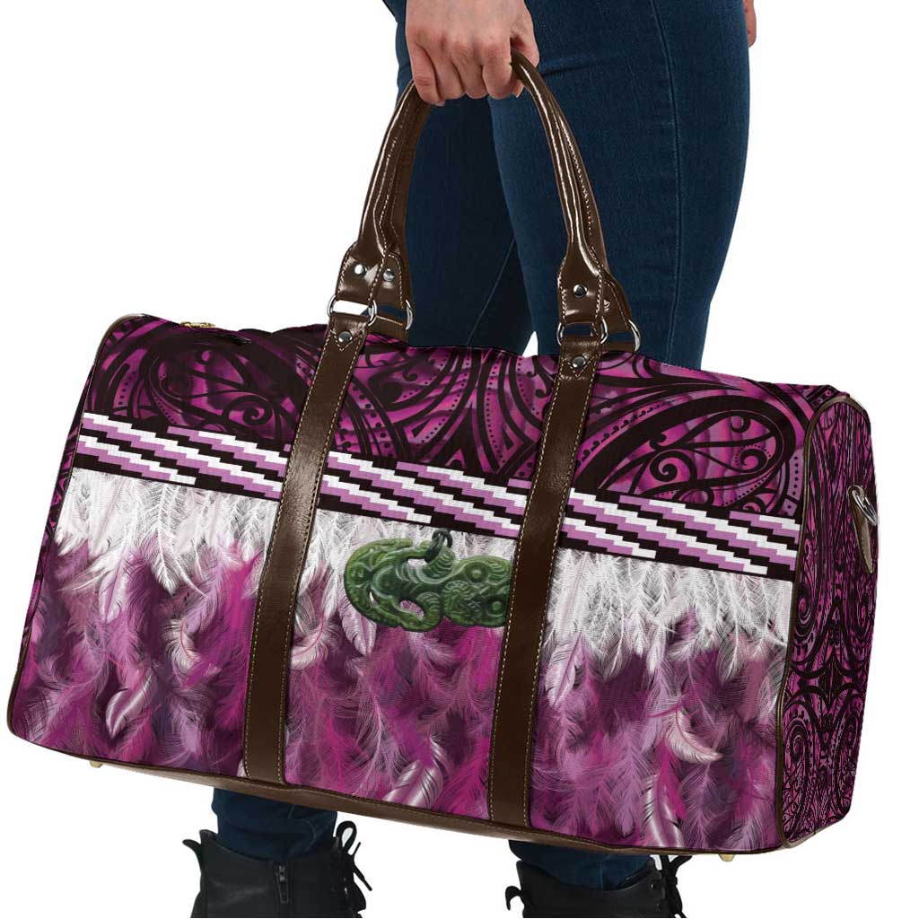 Pink Traditional Cloak Aotearoa Travel Bag Maori Paua Shell Korowai Pattern - Polynesian Pride