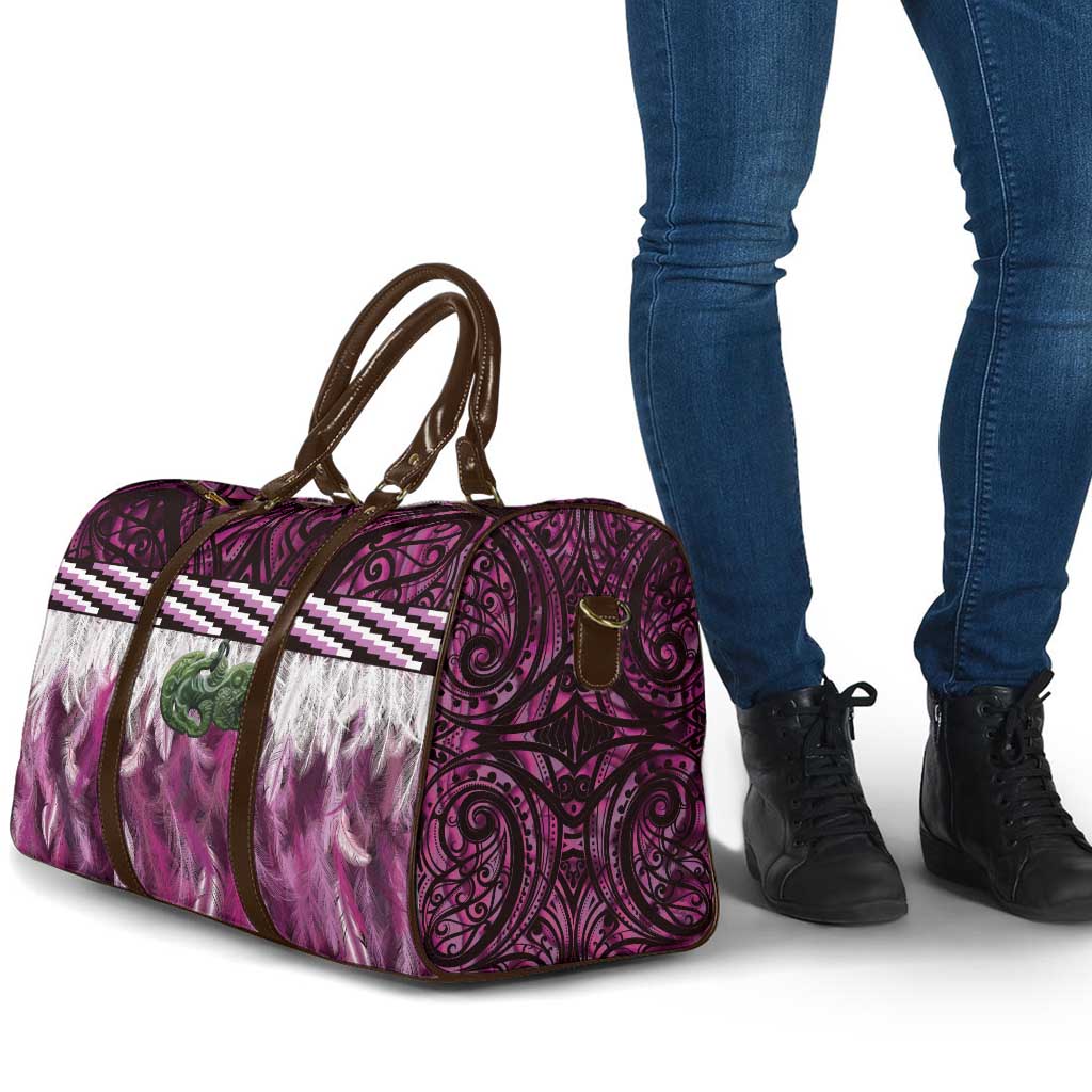 Pink Traditional Cloak Aotearoa Travel Bag Maori Paua Shell Korowai Pattern - Polynesian Pride