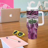 Pink Traditional Cloak Aotearoa Tumbler With Handle Maori Paua Shell Korowai Pattern