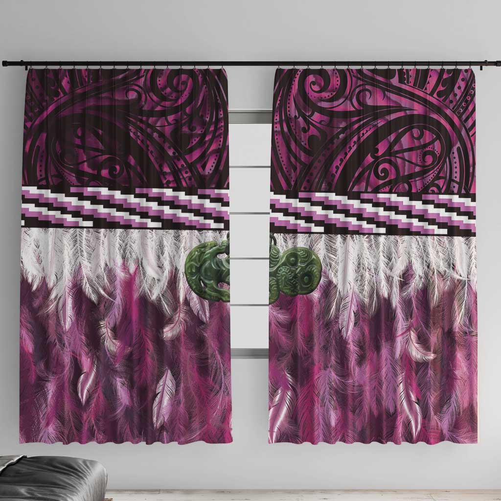 Pink Traditional Cloak Aotearoa Window Curtain Maori Paua Shell Korowai Pattern
