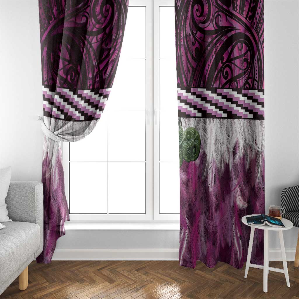 Pink Traditional Cloak Aotearoa Window Curtain Maori Paua Shell Korowai Pattern