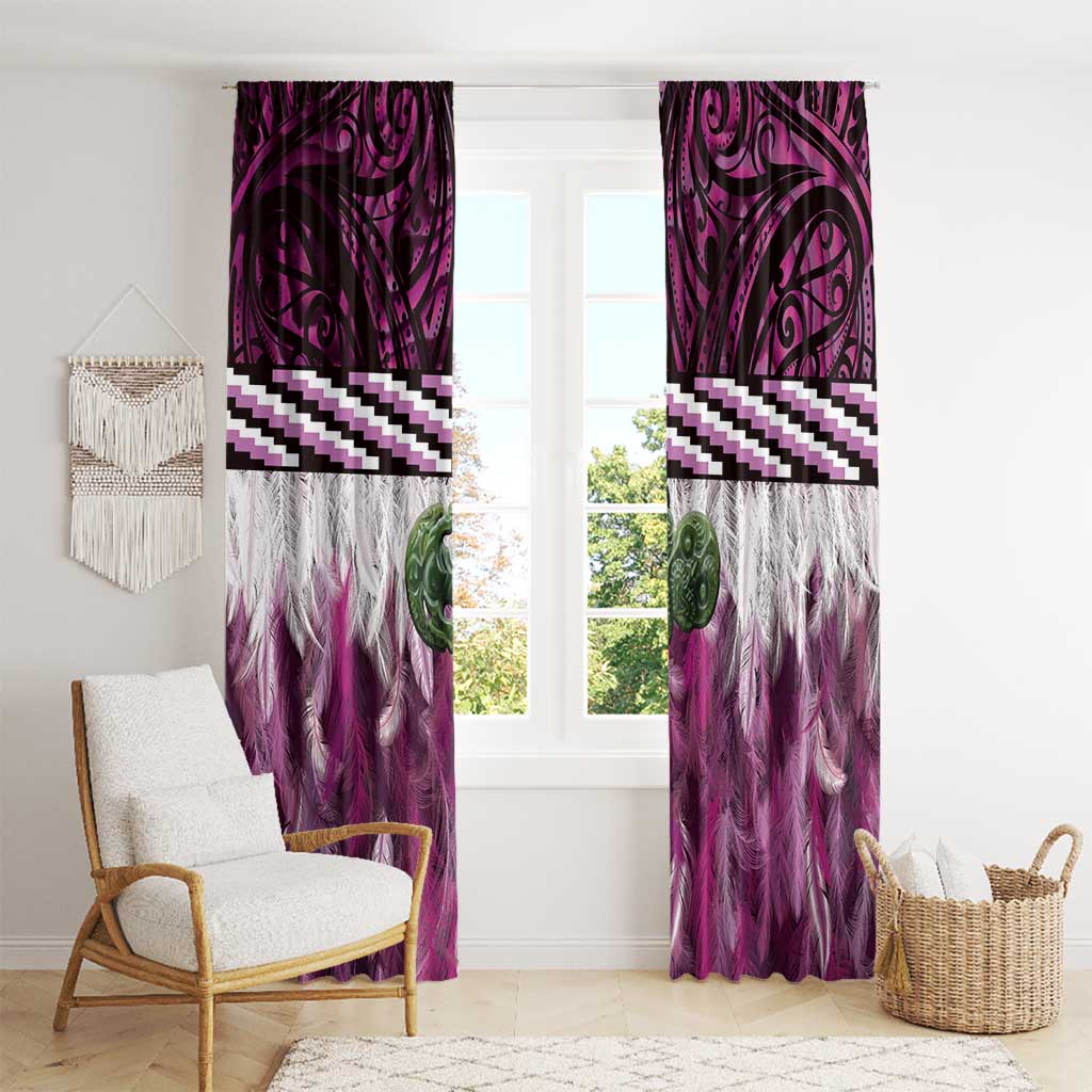Pink Traditional Cloak Aotearoa Window Curtain Maori Paua Shell Korowai Pattern