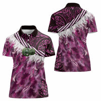 Pink Traditional Cloak Aotearoa Women Polo Shirt Maori Paua Shell Korowai Pattern