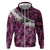 Pink Traditional Cloak Aotearoa Zip Hoodie Maori Paua Shell Korowai Pattern