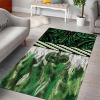 Green Traditional Cloak Aotearoa Area Rug Maori Paua Shell Korowai Pattern