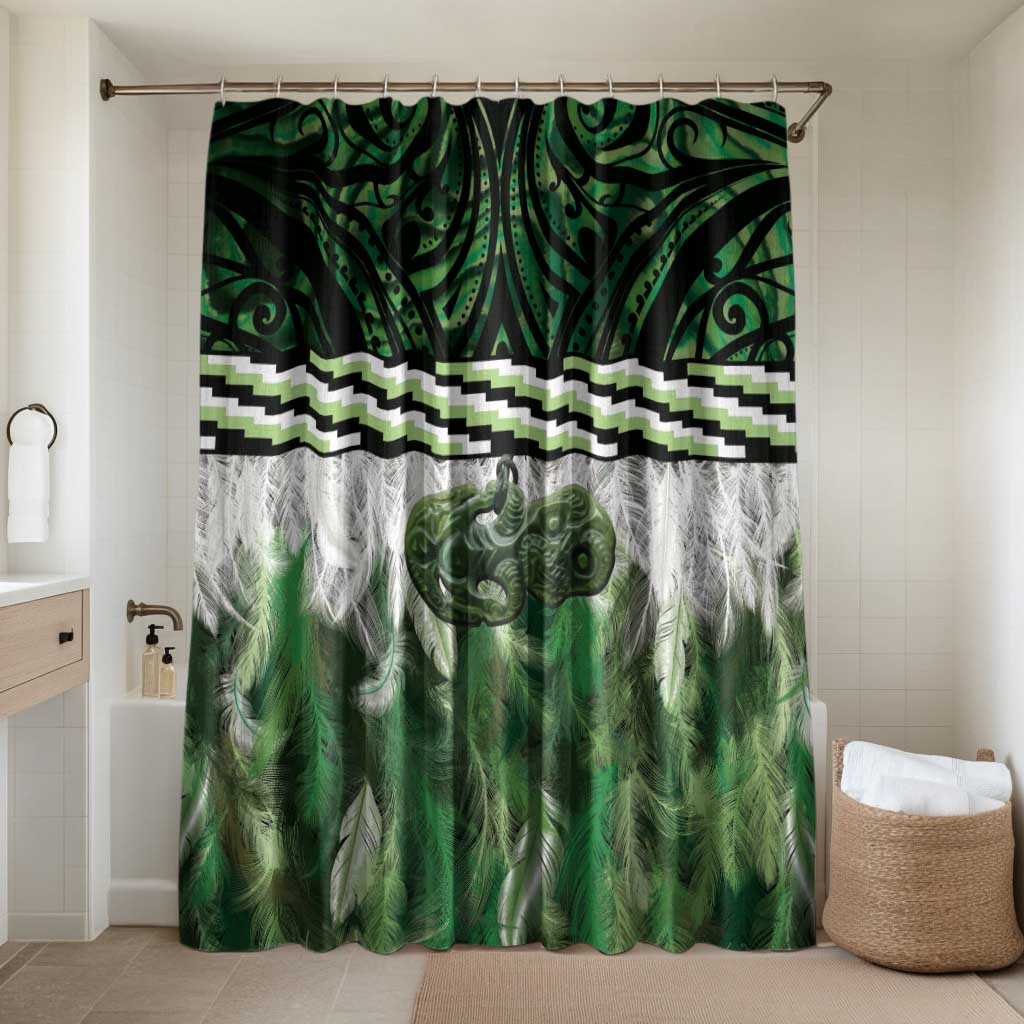 Green Traditional Cloak Aotearoa Bathroom Set Maori Paua Shell Korowai Pattern - Polynesian Pride
