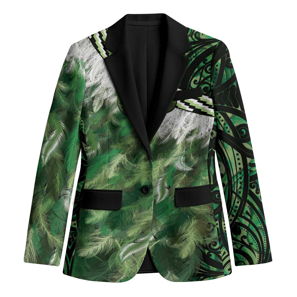 Green Traditional Cloak Aotearoa Blazer Maori Paua Shell Korowai Pattern - Polynesian Pride