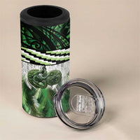 Green Traditional Cloak Aotearoa 4 in 1 Can Cooler Tumbler Maori Paua Shell Korowai Pattern
