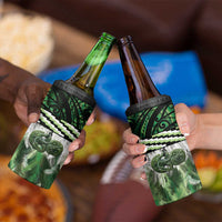 Green Traditional Cloak Aotearoa 4 in 1 Can Cooler Tumbler Maori Paua Shell Korowai Pattern