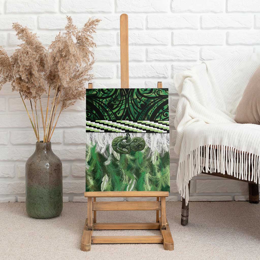 Green Traditional Cloak Aotearoa Canvas Wall Art Maori Paua Shell Korowai Pattern