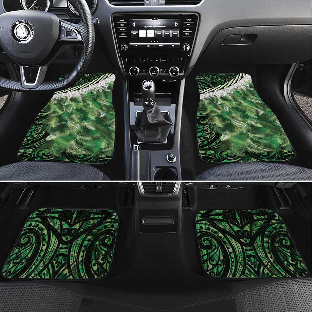 Green Traditional Cloak Aotearoa Car Mats Maori Paua Shell Korowai Pattern