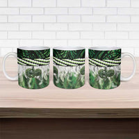 Green Traditional Cloak Aotearoa Ceramic Mug Maori Paua Shell Korowai Pattern - Polynesian Pride