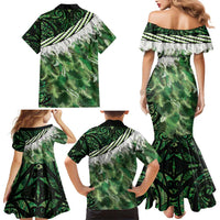 Green Traditional Cloak Aotearoa Family Matching Mermaid Dress and Hawaiian Shirt Maori Paua Shell Korowai Pattern LT14 - Polynesian Pride