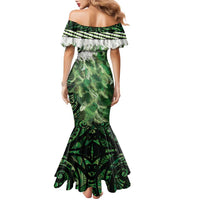 Green Traditional Cloak Aotearoa Family Matching Mermaid Dress and Hawaiian Shirt Maori Paua Shell Korowai Pattern LT14 - Polynesian Pride