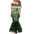 Green Traditional Cloak Aotearoa Family Matching Mermaid Dress and Hawaiian Shirt Maori Paua Shell Korowai Pattern