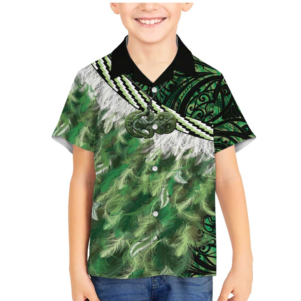 Green Traditional Cloak Aotearoa Family Matching Mermaid Dress and Hawaiian Shirt Maori Paua Shell Korowai Pattern LT14 Son's Shirt Green - Polynesian Pride