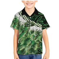 Green Traditional Cloak Aotearoa Family Matching Mermaid Dress and Hawaiian Shirt Maori Paua Shell Korowai Pattern LT14 Son's Shirt Green - Polynesian Pride