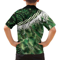 Green Traditional Cloak Aotearoa Family Matching Off Shoulder Short Dress and Hawaiian Shirt Maori Paua Shell Korowai Pattern