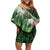 Green Traditional Cloak Aotearoa Family Matching Off Shoulder Short Dress and Hawaiian Shirt Maori Paua Shell Korowai Pattern