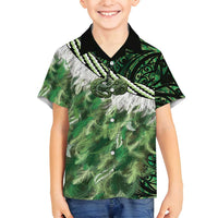 Green Traditional Cloak Aotearoa Family Matching Puletasi and Hawaiian Shirt Maori Paua Shell Korowai Pattern