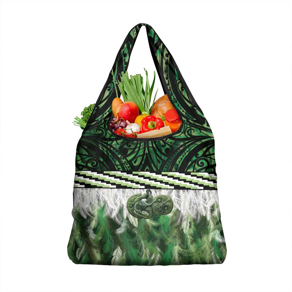 Green Traditional Cloak Aotearoa Grocery Bag Maori Paua Shell Korowai Pattern