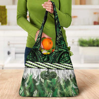 Green Traditional Cloak Aotearoa Grocery Bag Maori Paua Shell Korowai Pattern