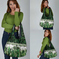 Green Traditional Cloak Aotearoa Grocery Bag Maori Paua Shell Korowai Pattern