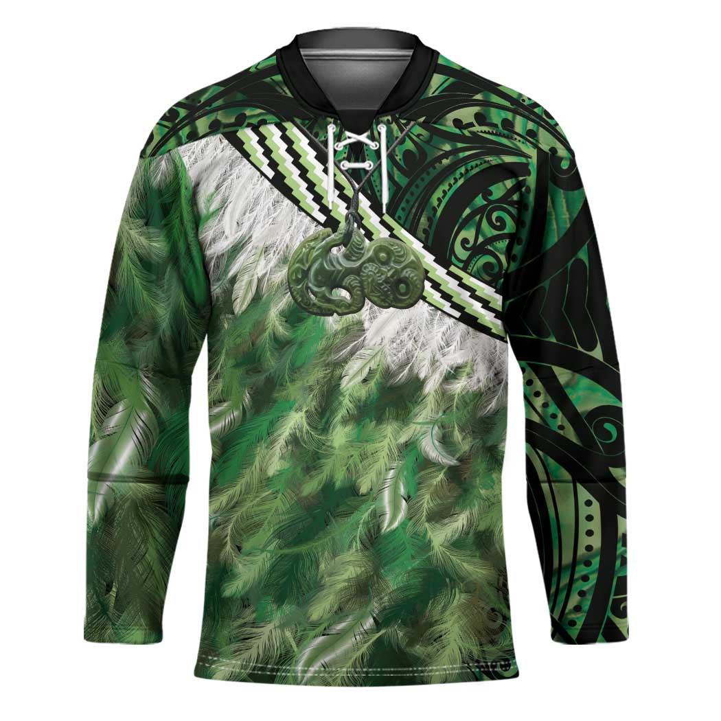 Green Traditional Cloak Aotearoa Hockey Jersey Maori Paua Shell Korowai Pattern - Polynesian Pride