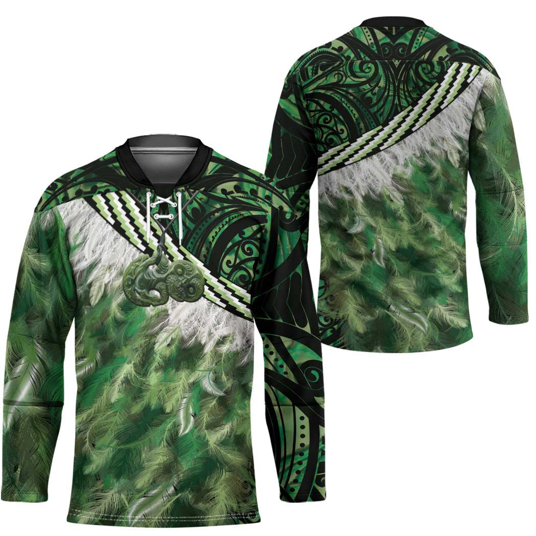 Green Traditional Cloak Aotearoa Hockey Jersey Maori Paua Shell Korowai Pattern - Polynesian Pride