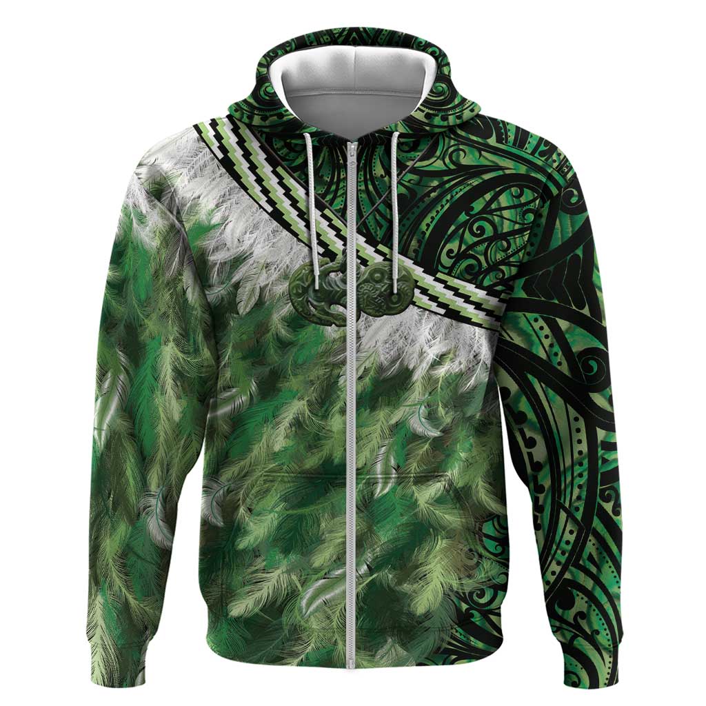 Green Traditional Cloak Aotearoa Hoodie Maori Paua Shell Korowai Pattern