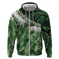 Green Traditional Cloak Aotearoa Hoodie Maori Paua Shell Korowai Pattern