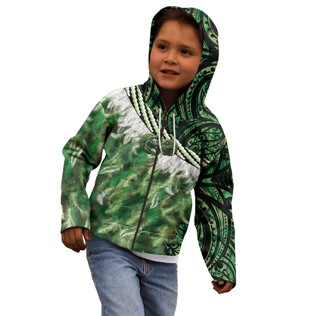 Green Traditional Cloak Aotearoa Kid Hoodie Maori Paua Shell Korowai Pattern