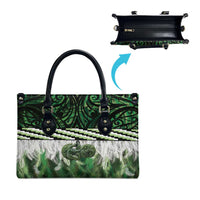 Green Traditional Cloak Aotearoa Leather Bag Maori Paua Shell Korowai Pattern - Polynesian Pride