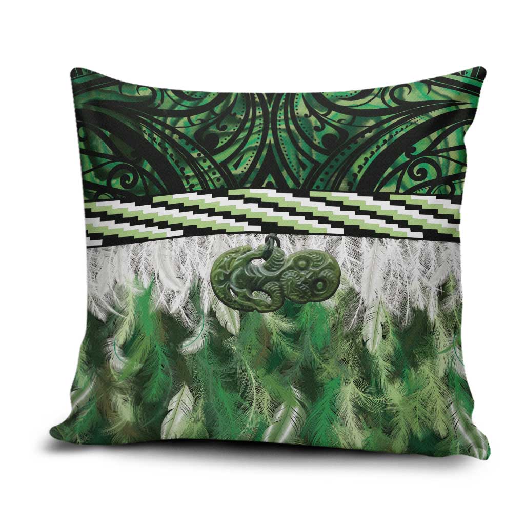 Green Traditional Cloak Aotearoa Pillow Cover Maori Paua Shell Korowai Pattern - Polynesian Pride