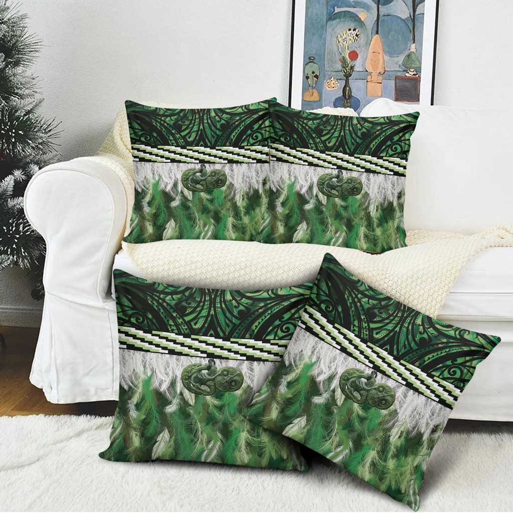 Green Traditional Cloak Aotearoa Pillow Cover Maori Paua Shell Korowai Pattern - Polynesian Pride
