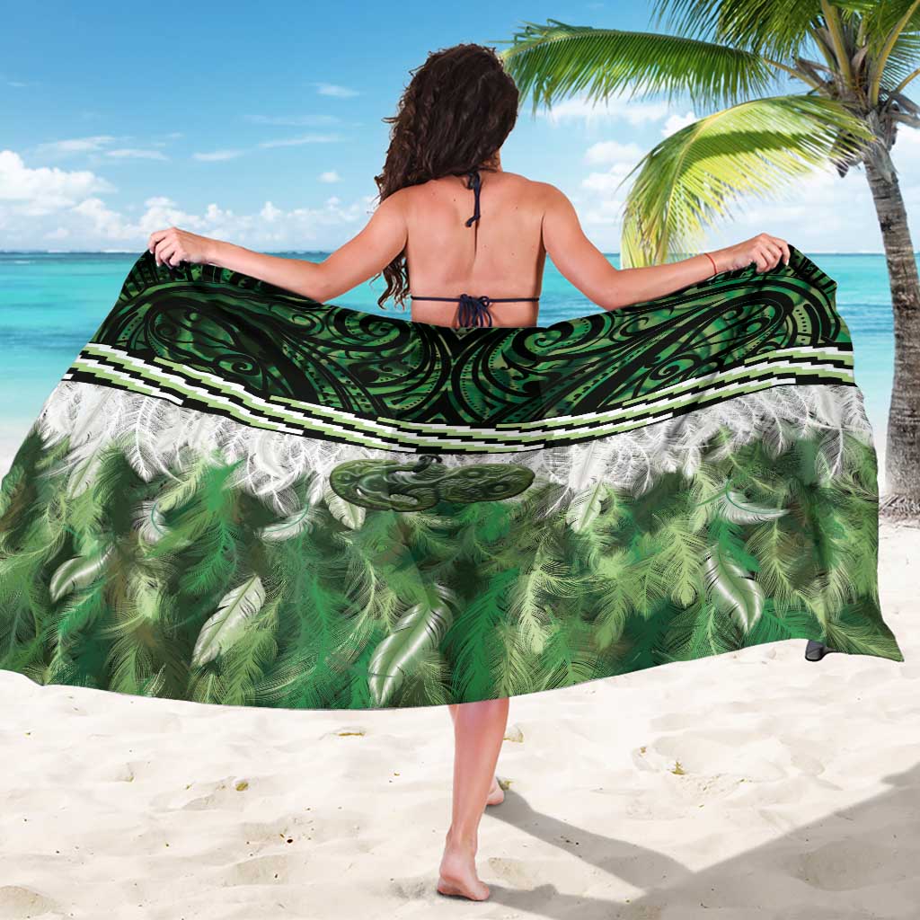 Green Traditional Cloak Aotearoa Sarong Maori Paua Shell Korowai Pattern